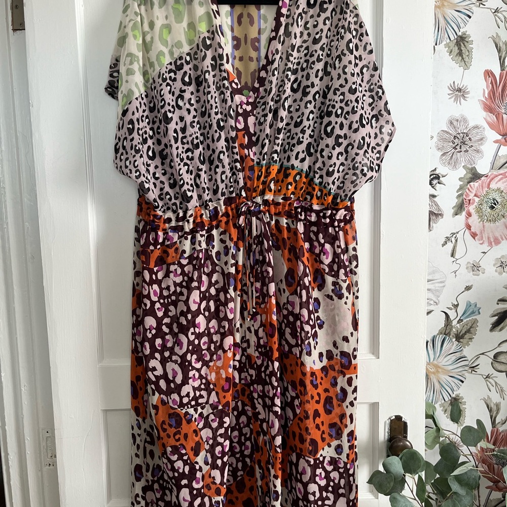 CAbi Multicolor Leopard Print Midi Dress